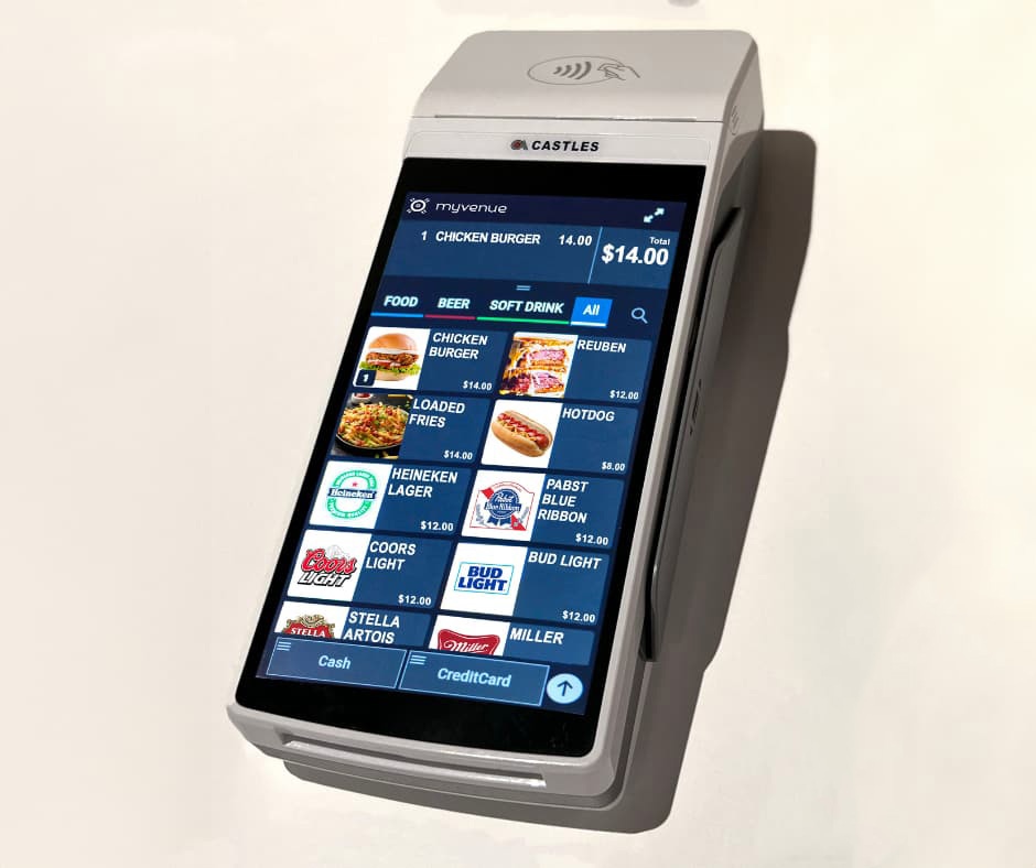 MyVenue POS software on Castles Technology handheld device