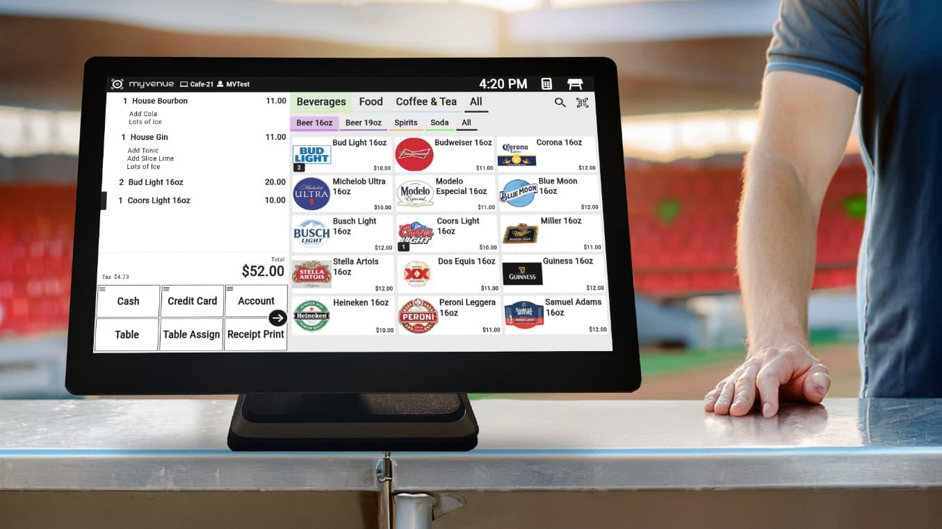 MyVenue's POS software on a POS terminal