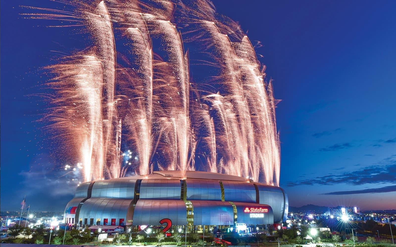 State Farm Stadium exterior fireworks