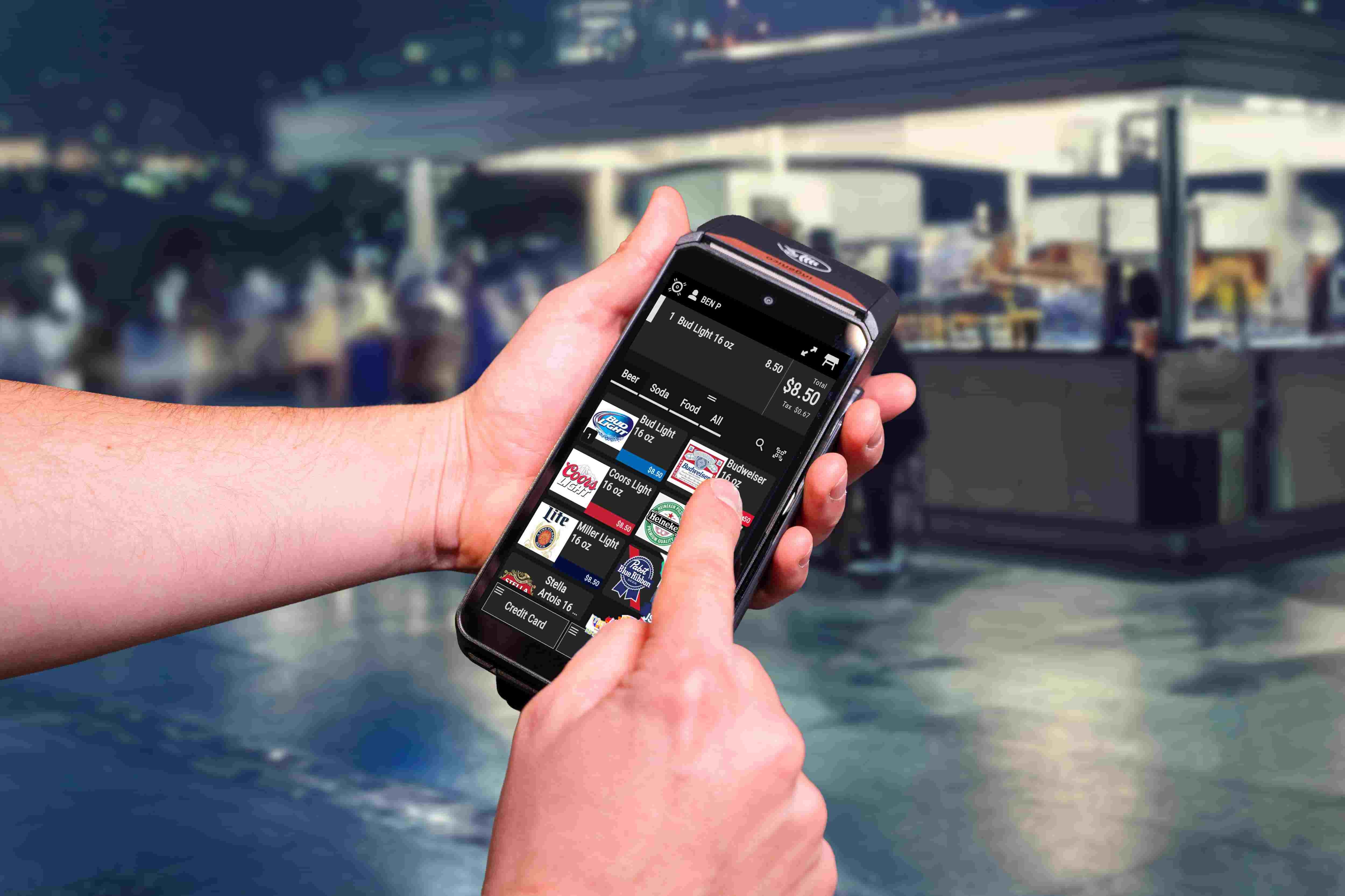 MyVenue POS software on a handheld device