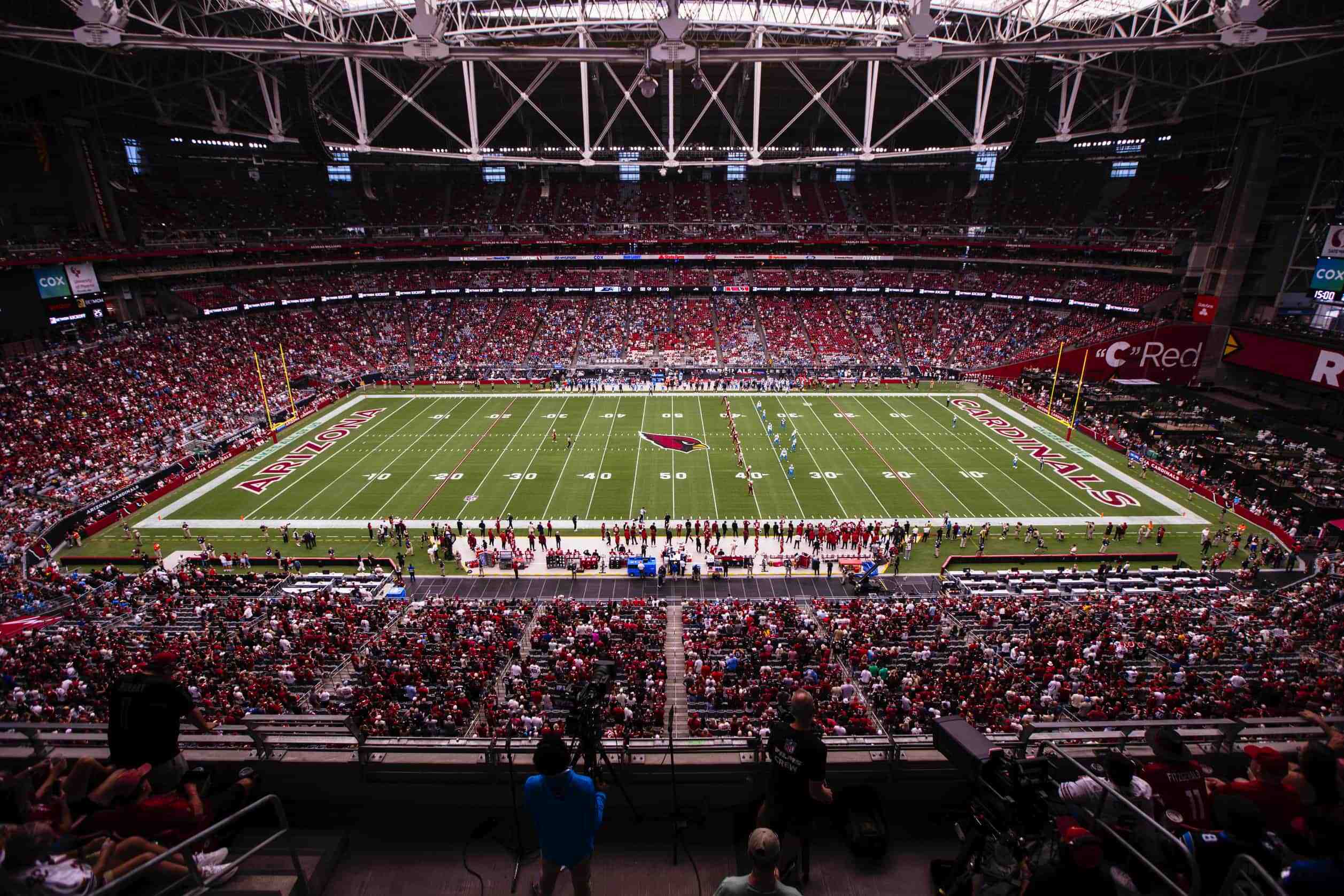 High-angle view of State Farm Stadium football field